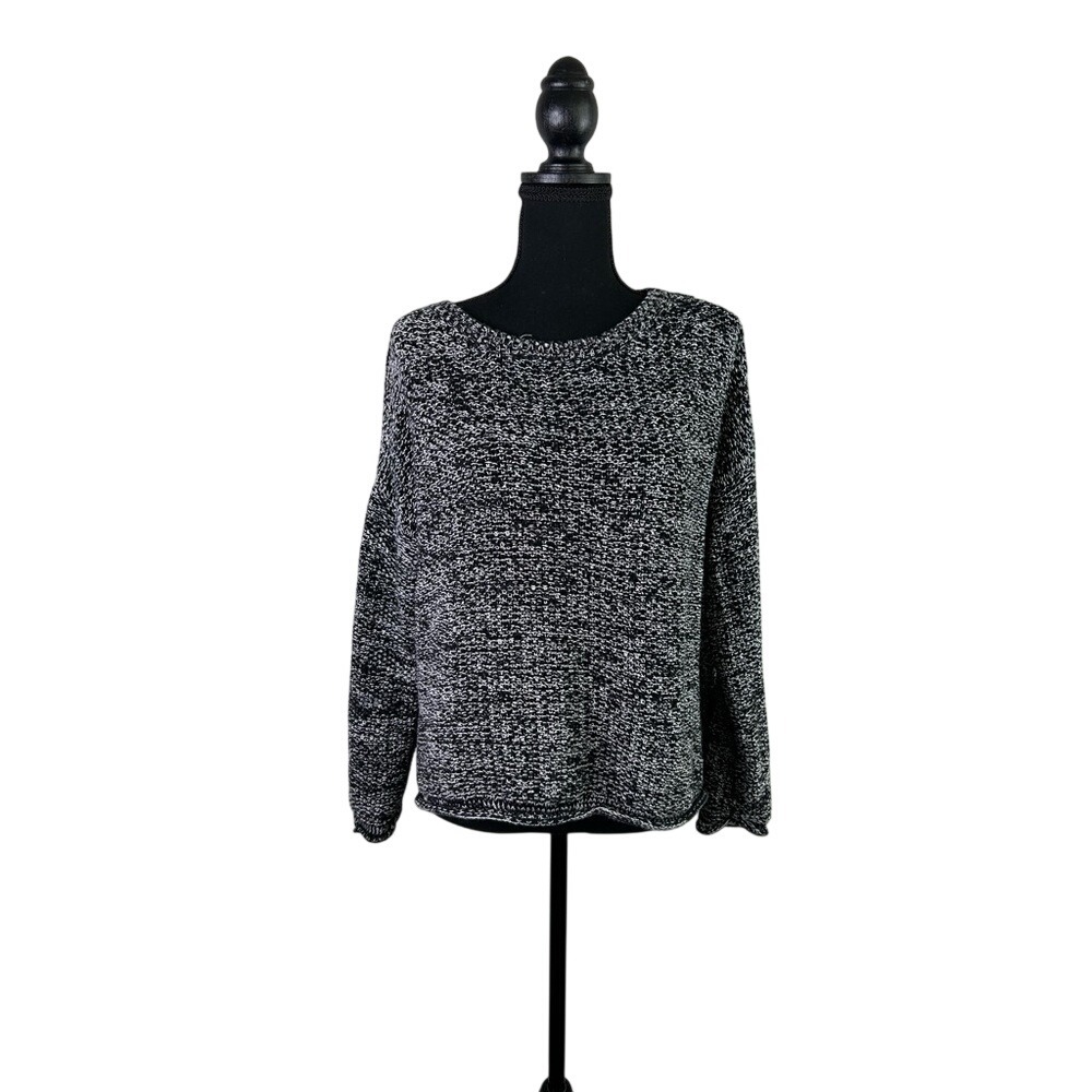 Sanctuary Clothing Womens‎ Black White Marled Knit Back Cable Detail Sweater M